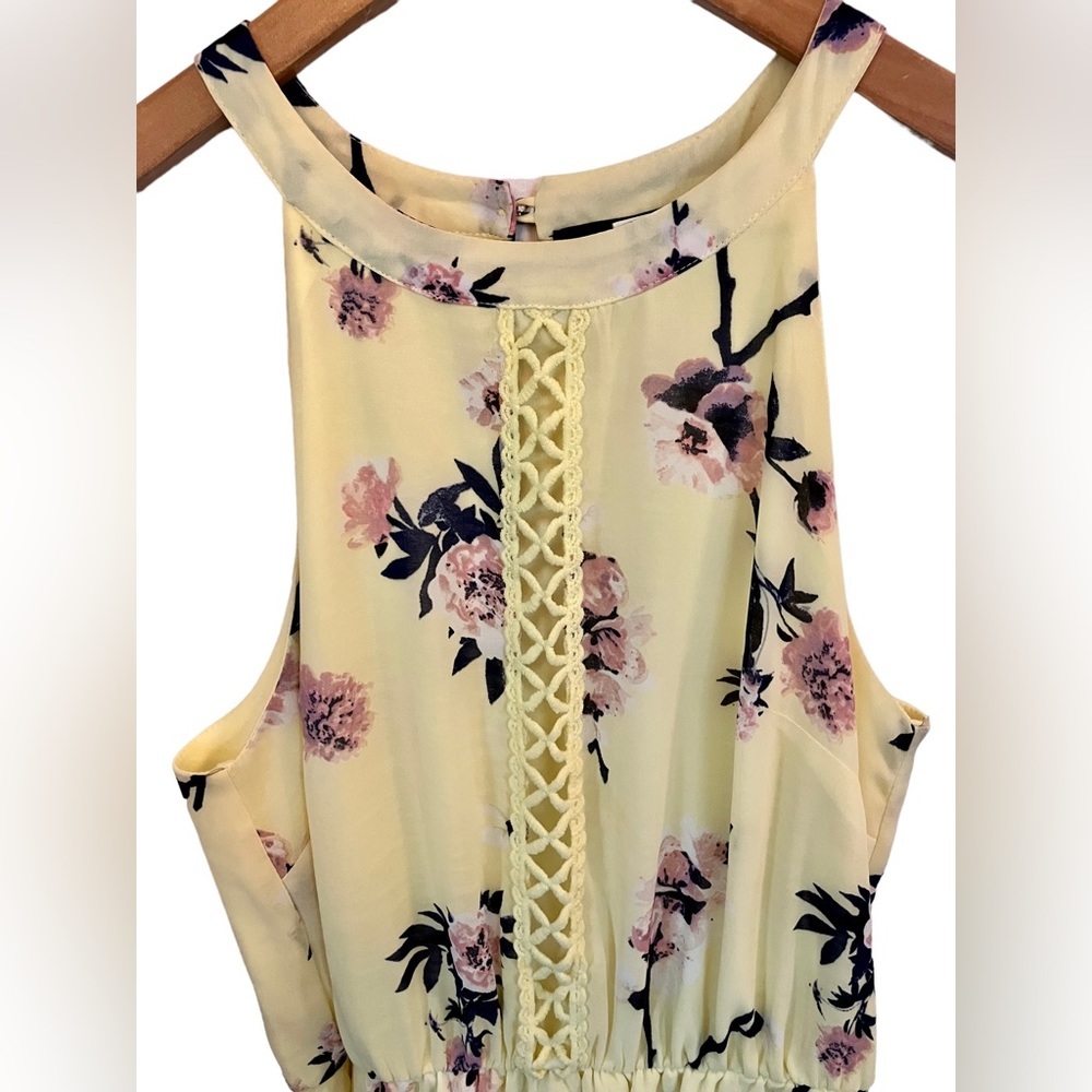 Blue Rain Womens Skater Skirt Sundress in Butter Yellow Floral Sz XS - Picture 3 of 5